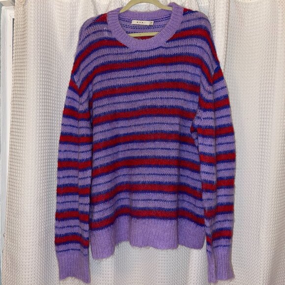 MNML Striped Mohair Wool Blend Sweater XXL Purple Magenta Blue - Picture 1 of 7